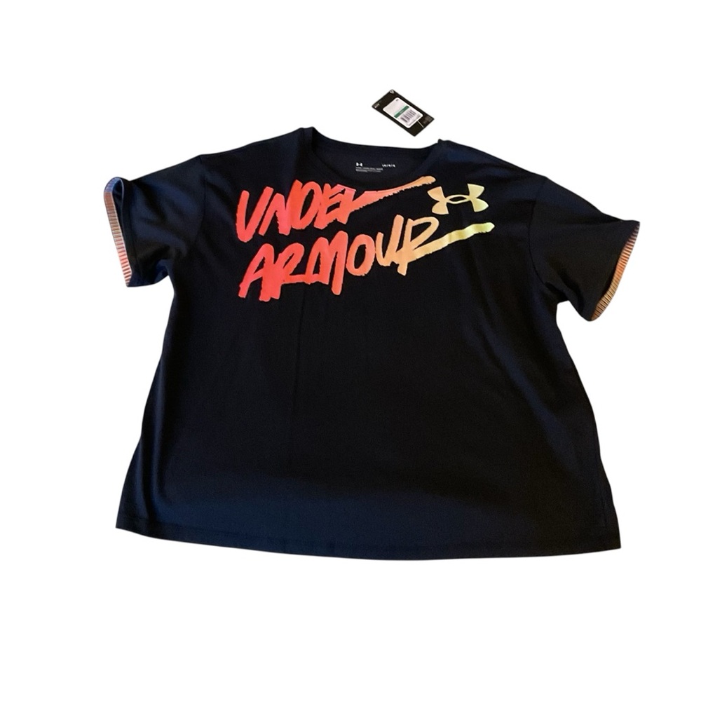 Under Armour Women’s Black Tee with Red and Orange Accents